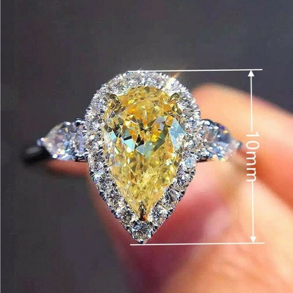 .925 Sterling Silver 2 ct Pear Cut Yellow Sapphire & White Sapphire Ring - Picture 6 of 11